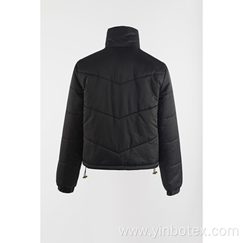 black padding zipper coat with Stand collar